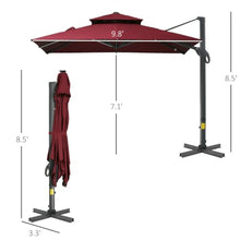 OROTLECT Red Hanging Cantilever Offset Patio Umbrella 10ft - 360 Rotation, Tilt, Square, Aluminum Base For Car Show Cantilever, Rotating, Outdoor Picnic