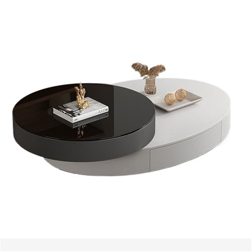Hhaoran-9863 Side End Table Rotating Oval Coffee Table Set, Modern Luxury Glass Table for Small Spaces, Stylish and Functional Home Furniture Accent Coffee Table for Living Room Bedroom Office(Gris)
