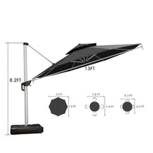 OROTLECT 13 Feet Outdoor Double Top Ronud Deluxe Lighted Cantilever Umbrella With Base,Black