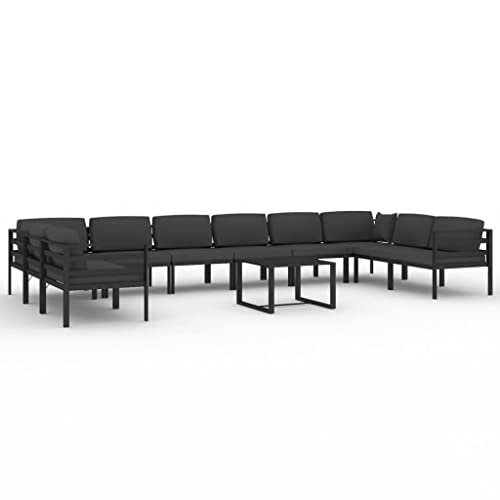 LKJephalotrope 11 Piece Aluminum Patio Lounge Set, Modular Sectional Outdoor Furniture with Cushions and Coffee Table for Backyard and Poolside, Durable Metal Frame, Anthracite