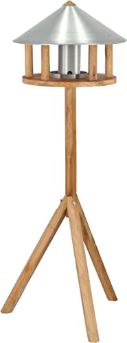 Esschert Design Round Oak Bird Table with Zinc Roof
