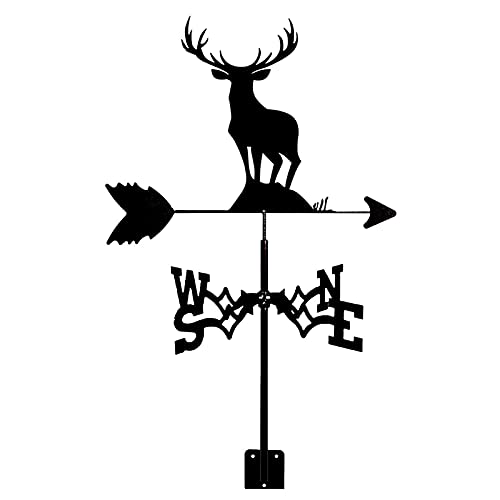 RWGOVLU Metal Weathervane with Elk Ornament, Garden Weather Vane Wind Vane Wind Direction Indicator Professional Measuring Tool Garden Yard Roof Mount Ornament
