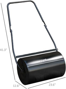 BCSRVCE Black Lawn Roller, Heavy-Duty Push/Tow Behind Water/Sand Filled Roller for Park, Yard, 10 Gallons, Black 23.5" L x 12.5" W x 41.25" H 10 Gallons Drum Roller