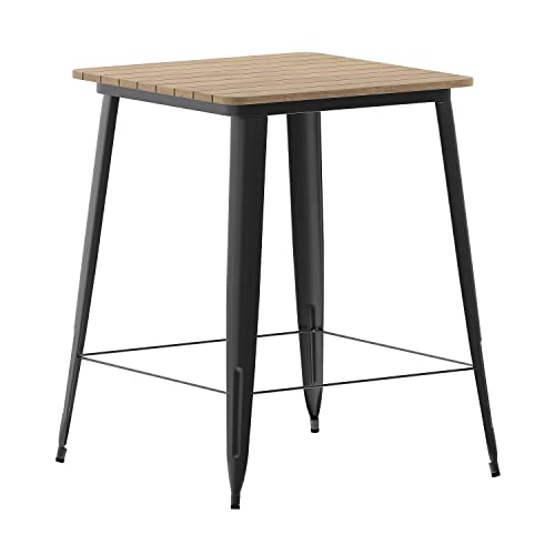 Flash Furniture 31.5" Square Bar Height Outdoor Dining Table, Brown/Black