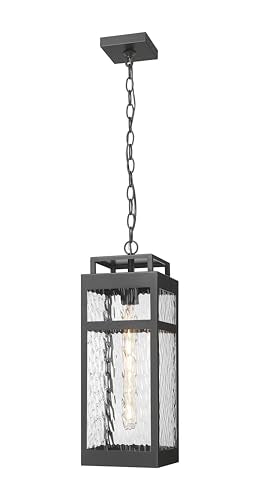Ridgeway 7" 1-Light Matte Black Coastal Outdoor Pendant With Water Glass