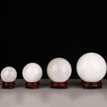 FOTCFATEV White Calcite Crystal Ball, Quartz Sphere with Stand, Ice Rock Sculpture Figurine for Witchcraft, Fengshui, Altar, Divination,Collection,14cm