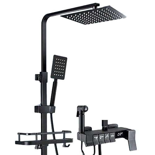 4 Function Digital Display Exposed Shower with Rainfall Shower Head High Pressure Hand Spray Wall Mount Outdoor Shower
