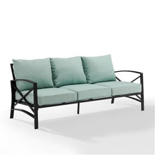Afuera Living Outdoor Sofa, Metal Frame with Mist Green Polyester Cushions, Oil Rubbed Bronze Finish, Weatherproof, Comfortable Seating for 3, 79 in Wide Patio Couch, Balcony or Porch Furniture