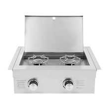 2 Burner Natural Gas Drop-in Cooktop, Outdoor Built-in Stove for Patio Kitchen Villa, 304 Stainless Steel Gas Stove with Cover, 70K BTU (3.5KW x2), Easy Clean & Mounting Brackets Included