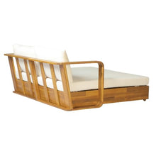 Merax Outdoor Daybed Patio Sofa Bed, Acacia Wood 2-Seater Patio Sofa with Thick Cushions, Teak Finish Outdoor Loveseat Daybed with Detachable Pillows for Poolside, Backyard, Porch & Sunroom