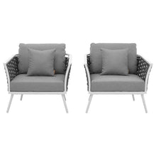 Modway Stance Outdoor Patio Woven Rope Two Dining Arm Chairs with Cushions in White Gray