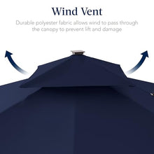 Best Choice Products 9x12ft LED Cantilever Patio Umbrella w/Base Included & 360° Rotation, Large Solar Offset Hanging Outdoor Sun Shade for Deck, Backyard Table w/Stand & Lights – Navy Blue