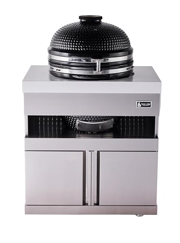 Mont Alpi MA-KAM Heavy Duty Stainless Steel Universal Kamado Charcoal Smoker Grill Module + Storage Cabinets & Granite Countertops - for 18" Big Green Egg, Kamado Joe Classic, Akorn, Pit Boss Models