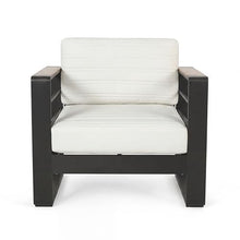 Christopher Knight Home Giovanna Aluminum Lounge Chair Outdoor Set of 2 with Removable Cushion, Metal Frame Patio Accent Chair, Patio Garden Comfy Reading Chair, Black+Beige