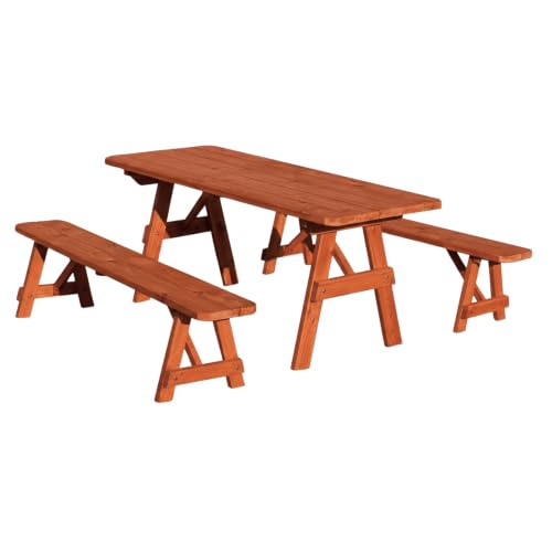 Keystone Amish Co. 8’ Franklin Red Cedar Table with 4-4’Benches, Cedar Stain