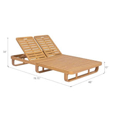 Christopher Knight Home Double Acacia Wood Chaise Lounge with Dual Adjustable Backrests, Patio Outdoor Chaise Lounge with Cushions, Wooden Sunbathing Pool Lounger, 1Pcs Set, Natural+Beige