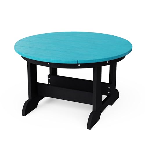 Wildridge Heritage Conversation Table, Aruba Blue and Black - Outdoor Weather Resistant Recycled Plastic Furniture for Patio