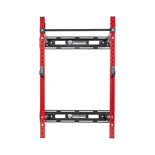 Signature Fitness Wall Mounted Fold-in Power Cage Squat Rack Red