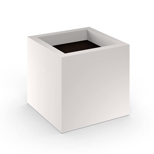 Modern Square Fiberglass Planter- Quick Ship, 24" Sq. x 24" H, White Matte