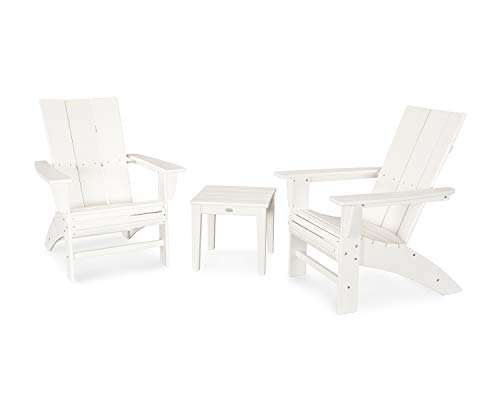 POLYWOOD Modern 3-Piece Curveback Adirondack Chair Set with End Table