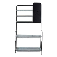 Homyee Rustic Metal Storage Shelf with Galvanized Finish and Matte Black Base for Patio and Home Decor, Outdoor Plant Shelf with Staggered Shelves and Magnetic Board for Craft Room (Black+Silver)