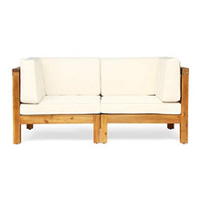 GDFStudio Outdoor Sectional Loveseat Set | 2-Seater | Acacia Wood | Water-Resistant Cushions | Teak and Beige