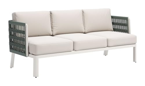 Zuo Bridgehampton Sofa White, White Sofa, Modern Style, Patio Furniture, Outdoor Fabric, Seats up to 3, Aluminum, Outdoor Living, 73.6" W x 31.5" D x 31.9" H, Non-Stackable