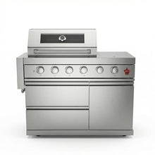 GDFStudio 75300 BTU 6-Burner Gas Grill Island, Deluxe SS304 Stainless Steel Outdoor BBQ Station with Rotisserie, Granite Countertop, Propane/Natural Gas, 46‘’, Silver