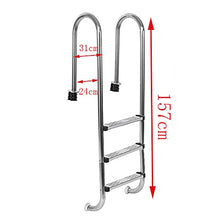 Swimming Pool Escalator 304 Stainless Steel 3-Step Anti-Skid Tread Pedal Swimming Pool Safety Launching Bracket handrail Climbing Ladder (Silver 157cm)