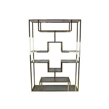 Benzara Adena 75 Inch Tall Plant Stand Geometric Metal Shelves Gold