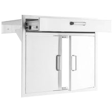 Mont Alpi Signature 30"W x 23"H Commercial Grade 304 Stainless Steel Outdoor Kitchen Island BBQ Grill Magnetic Double Access Doors & Single Drawer Combo + Traditional & Contemporary Style Handle Sets