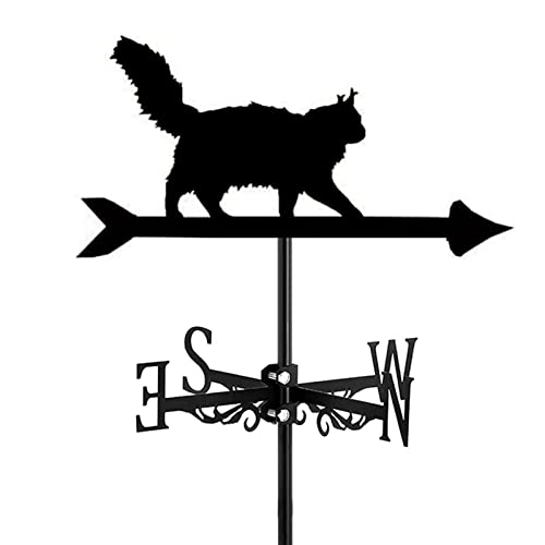 Cat Metal Weathervane Stainless Steel Wind Vane with Roof Mount Roof Garden Decorations for Outdoor Farm Yard Garden Gazebo Wind Direction Indicator Kit (Style 1)