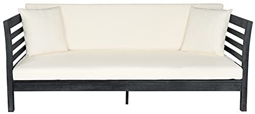 Safavieh Outdoor Collection Malibu Acacia Wood Cushion Day Bed Dark Slate Gray/Beige