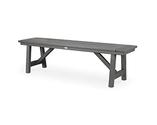 POLYWOOD Rustic Farmhouse 60 Inch Backless Bench, Outdoor Patio Garden Furniture, All-Weather HDPE Lumber, Slate Grey