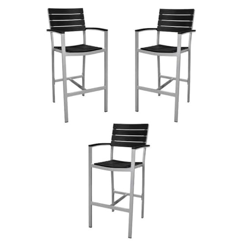 Home Square Aluminum Frame Patio Bar Arm Stool Set of 3 Black