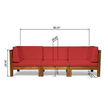 GDFStudio Outdoor Sectional Sofa Set | 3-Seater | Acacia Wood | Water-Resistant Cushions | Teak and Red