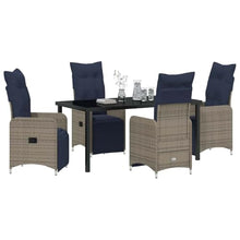 DYRJDJWIDHW 5-Piece Outdoor Dining Set with Cushions, Grey PE Rattan Patio Furniture Set with Tempered Glass Table, Adjustable Reclining Chairs for Garden, Backyard, Terrace