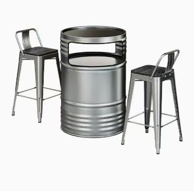 RFBXZPTADNU Industrial Style Oil Barrel Pub Table Booth Set Outdoor Commercial Iron High Bar Stools Combo
