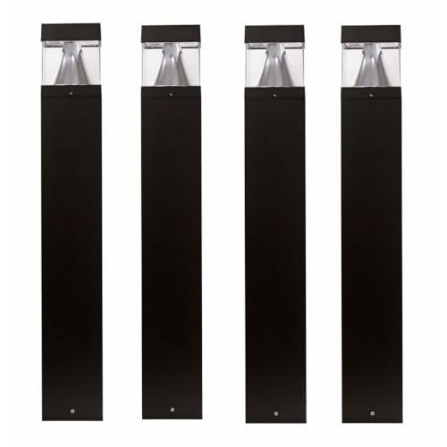 Solus Square Tunable LED Bollard – Switchable Wattage (12W–22W), 1600–3000 Lumens – Adjustable CCT 3000K/4000K/5000K – Black or Bronze Path Light (Black, Square / 4 Pack)