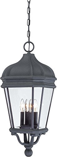 THE GREAT OUTDOORS 8694-66 Harrison Outdoor Chain Hung Lantern, 4-Light, 160 Total Watts, 12-in H x 28.75-in W, Coal Black