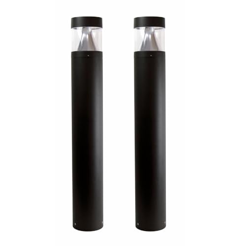 Solus Round Tunable LED Bollard – Switchable Wattage (12W–22W), 1600–3000 Lumens – Adjustable CCT 3000K/4000K/5000K – Black or Bronze Path Light (Black, Round / 2 Pack)