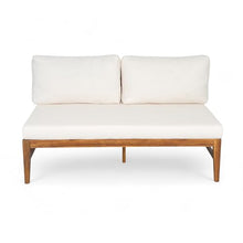 Merax Patio Acacia Wood Deep Seating Loveseat with Coffee Table, Teak+Cream