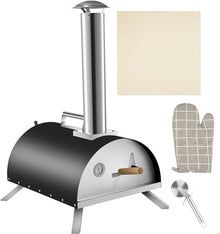 KJLYLPP 12"" Outdoor Portable Pizza Oven, Reaches 500°C in 15 Minutes, Authentic Wood Fire Pizza & Chargrill BBQ Cooker, Stone Bake Pizza in 60 Seconds, Includes Paddle