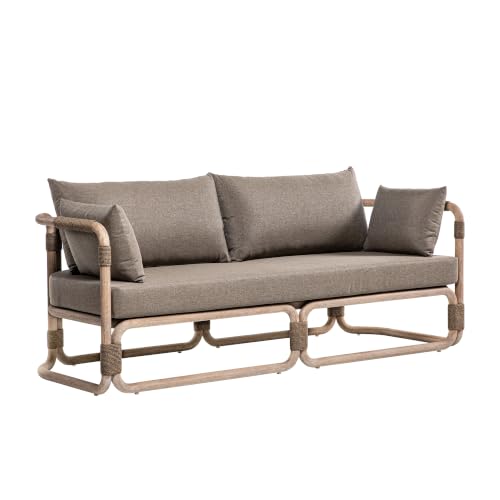 Baja 79" Outdoor Sofa in Brown Wire-Brushed Eucalyptus with Brown Cushions