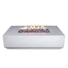 Vivid Heat - 60" Premium “Mesa 2" Concrete Fire Bowl - Heavy Cement Rectangle Natural Gas Fire Pit - Square Outdoor Fire Table with Key Valve GFRC (48” L x 32” W x 16” H) (Ivory White)