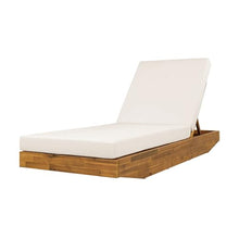 Merax 4 PCS Acacia Wood Outdoor Chaise Lounge, Teak Finish Patio Recliner with Cream Water-Repellent Cushion, 79.6" L x 29" W, 300 lbs Capacity, for Poolside Deck Garden