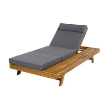 Christopher Knight Home Kayes Acacia Wood Chaise Lounge Chair Outdoor Set of 4, Poolside Sun Lounger Recliner, Patio Outdoor Chaise Lounge with 4'' Four-Folds Cushion, Teak+Dark Gray