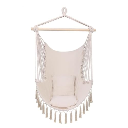 AFPSDLFJDLS Swing Chair Pillow Tassel Hanging Beige Hammock Outdoor FurnitureSwing Garden Home