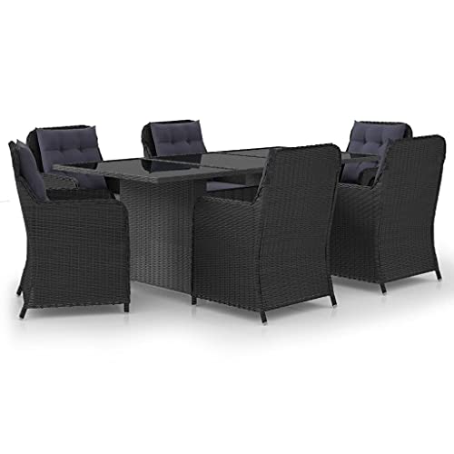 AJSEOYBS Outdoor Patio Set,Outdoor Garden Furniture,7 Piece Patio Dining Set Poly Rattan Black,for Deck, Patio, Garden, Poolside, Backyard
