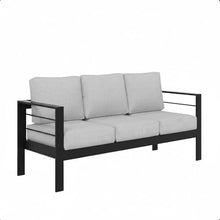 Seeheool 73" All-Weather Aluminum Patio Sofa, 3 Seat Outdoor Couch with Thick Light Gray Cushions & Black Frame